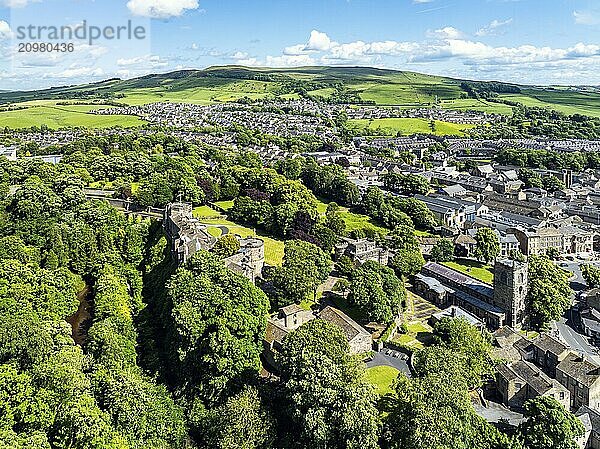 Skipton Castle from a drone  North Yorkshire  England  United Kingdom  Europe