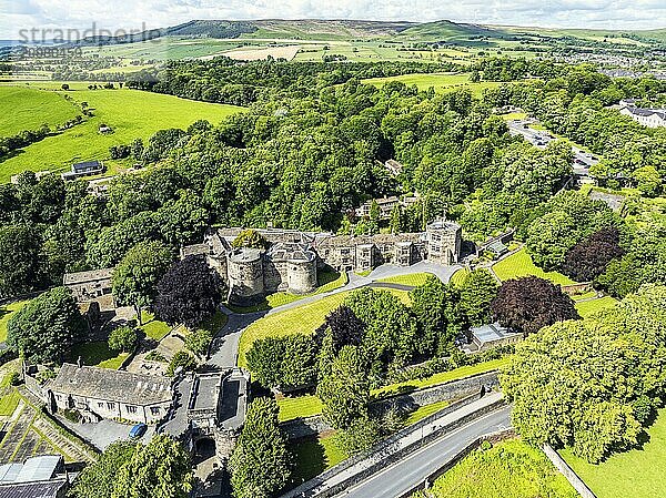 Skipton Castle from a drone  North Yorkshire  England  United Kingdom  Europe