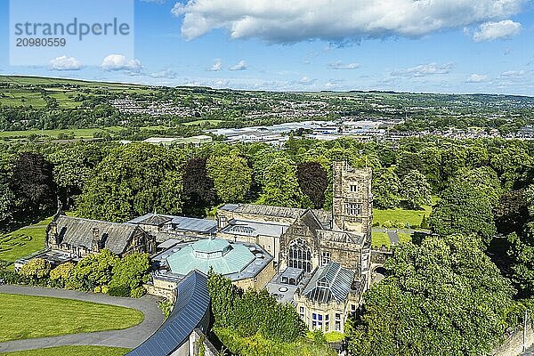 Cliffe Castle and Gardens from a drone  Keighley  West Yorkshire  England  United Kingdom  Europe