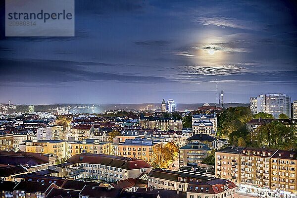 Gothenburg  Sweden  October 26 2015: Moonlight over Vasastaden  Europe