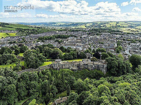 Skipton Castle from a drone  North Yorkshire  England  United Kingdom  Europe