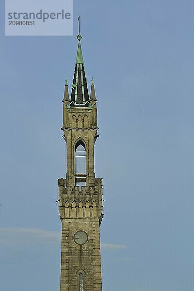 Slim tower of the railway station building  railway station  building  slim  thin  spire  clipping  Constance  Obersee  Lake Constance  Lake Constance area  Baden-Württemberg  Germany  Europe