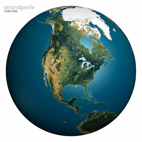 Earth globe view from space North America continent Isolated silhouette on white background