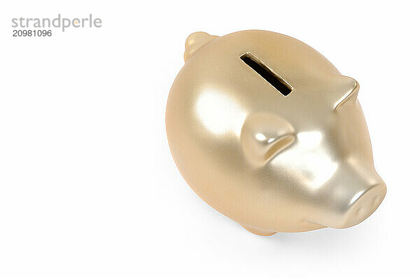 Gold piggy bank isolated on white background