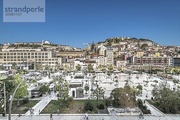 Lisboa  Portugal  July 20 2016: Day view over Martim Moniz plaza and Castelo de São Jorge  Europe