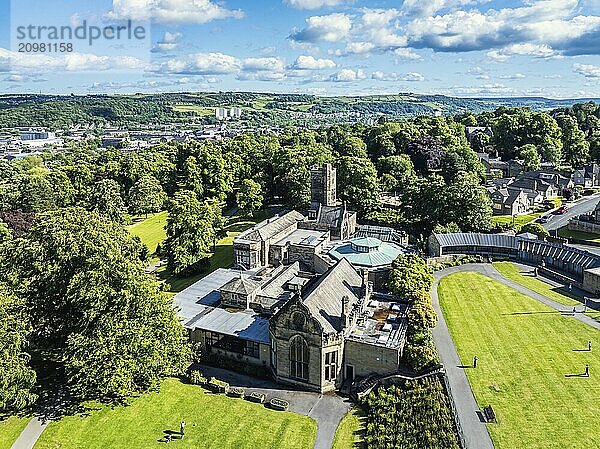 Cliffe Castle and Gardens from a drone  Keighley  West Yorkshire  England  United Kingdom  Europe