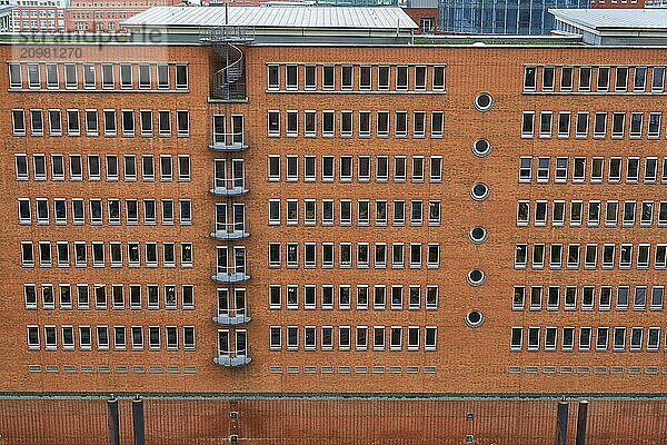 View from the top of the Elbphilharmonie of the red brick buildings in Hamburg