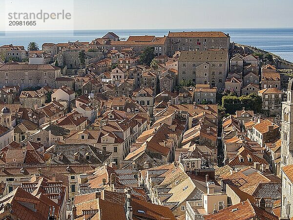 A panorama of a historic city with sunny rooftops and sea views  dubrovnik  Mediterranean Sea  Croatia  Europe