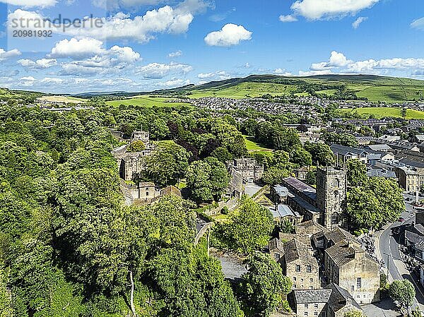 Skipton Castle from a drone  North Yorkshire  England  United Kingdom  Europe