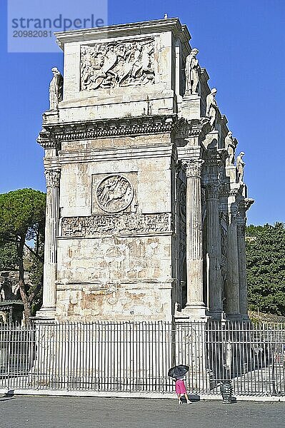 Arch of Constantine from the side  woman in red under the view from above