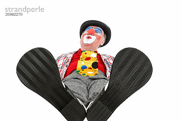 Clown makes himself comfortable