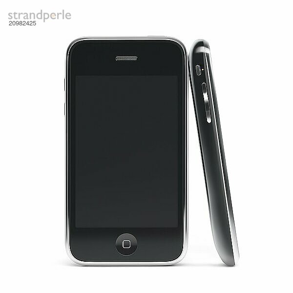 Two Apple iPhone 3Gs 3G smartphones with clear screen isolated on white background. High quality photo