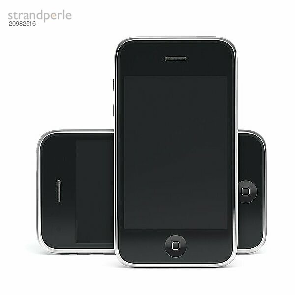 Two Apple iPhone 3Gs 3G smartphones with clear screen isolated on white background. High quality photo