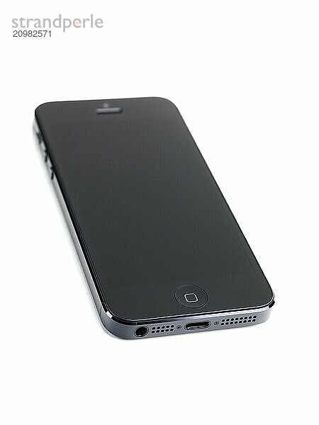 IPhone 5 black with blank screen isolated on white background