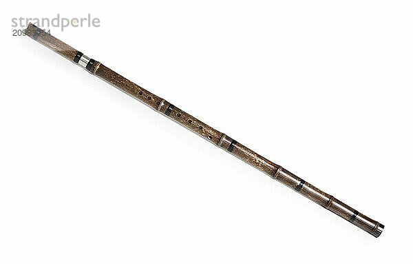 Xiao Chinese end-blown vertical bamboo flute isolated on white background