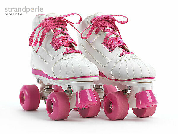 White with pink classic roller girl derby skates isolated on white background