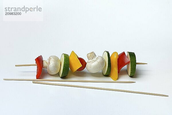 Colourful vegetable skewers and barbecue skewers