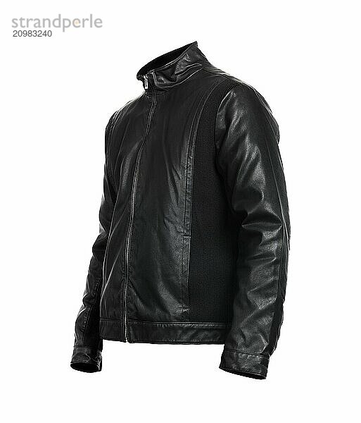 Black leather mens jacket isolated on white background