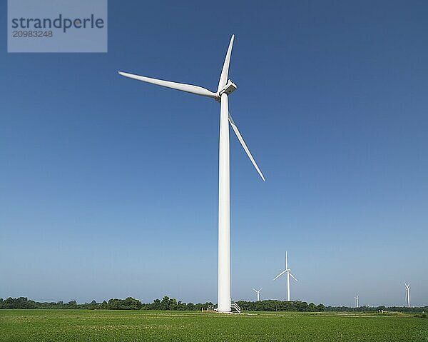 Wind turbine generators in a green field. Southern Ontario  Canada  North America