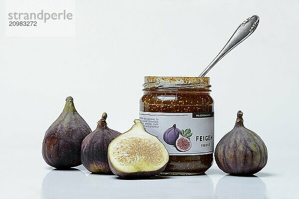 Fig jam in a jar and fresh figs  Ficus carica