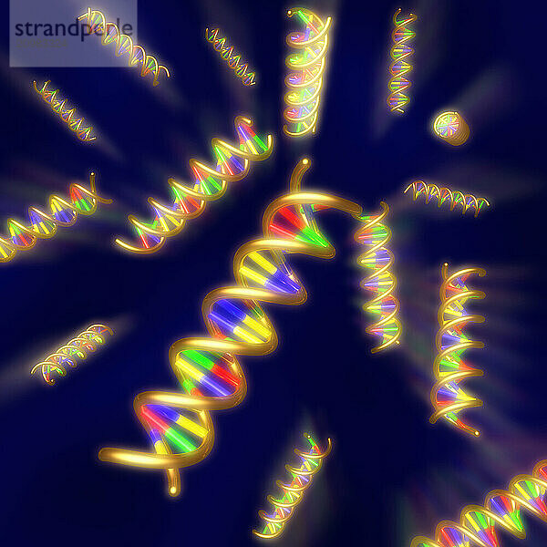 DNA molecules isolated on blue background