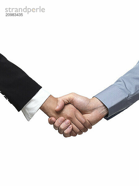 Businessman and businesswoman shaking hands. Isolated on white background. Contains clipping path