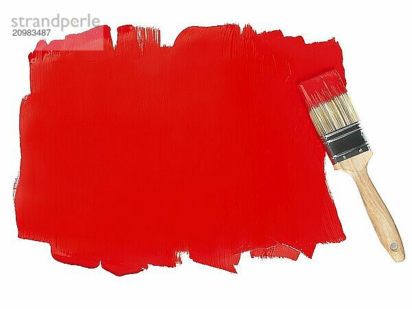 Area painted with red paint and a paintbrush  conceptual background isolated on white