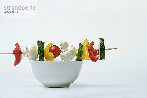 Vegetable skewer on a tray  barbecue skewer