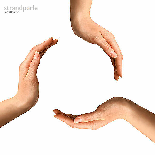 Recycling symbol made from hands isolated on white background environment concept