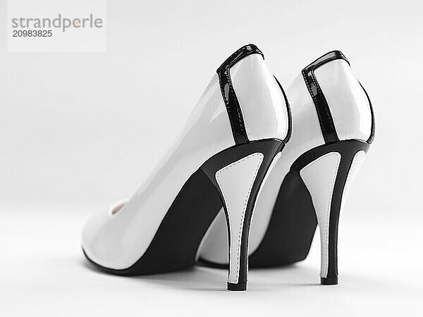 Pair of white with black fashionable high heel stiletto shoes on white background