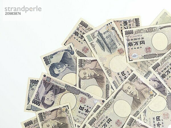 Japanese Yen money bills  closeup of currency on white background