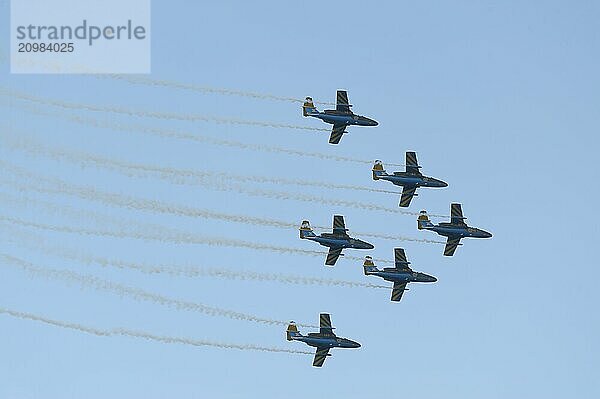 Gothenburg  Sweden  August 29 2009: Swedish Team 60 air display group persofming aerobatic maneuvers  Europe