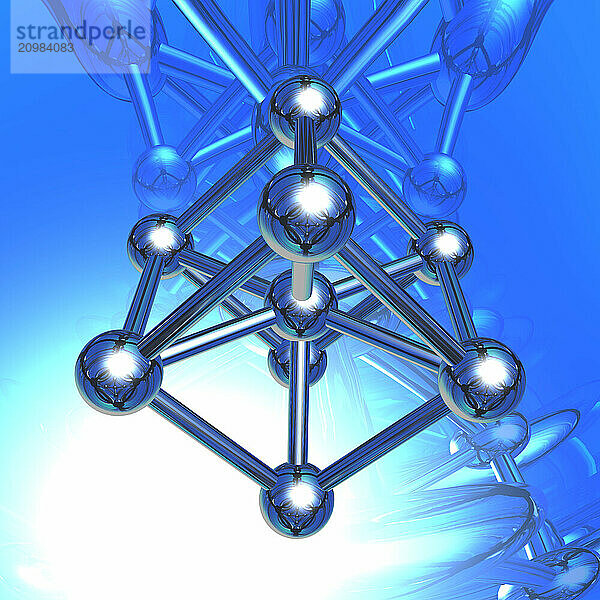 Colorful conceptual 3D Illustration iron molecule over abstract blue background