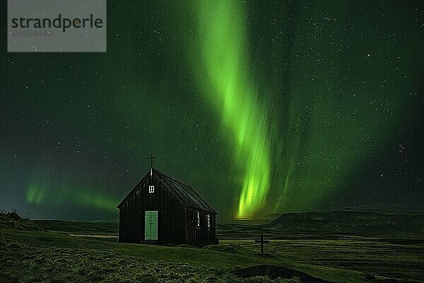 Northern lights in Krysuvikurkirkja in Reykjanes peninsula  Iceland  Europe