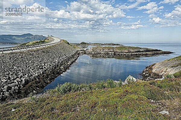 Panoramic view of the Atlantic road and the ocean in Hulvagen  Norway  Europe