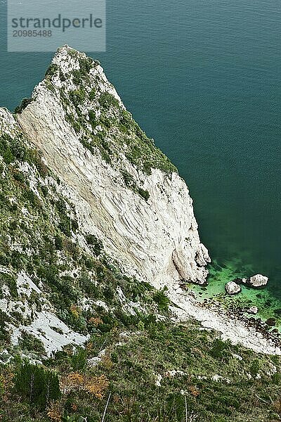 Mount Conero cliff in a beautiful deep blue sea  Marche  Italy  Europe