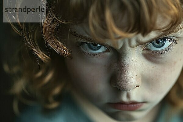 Close up of angry face of child. Generative Ai  AI generated