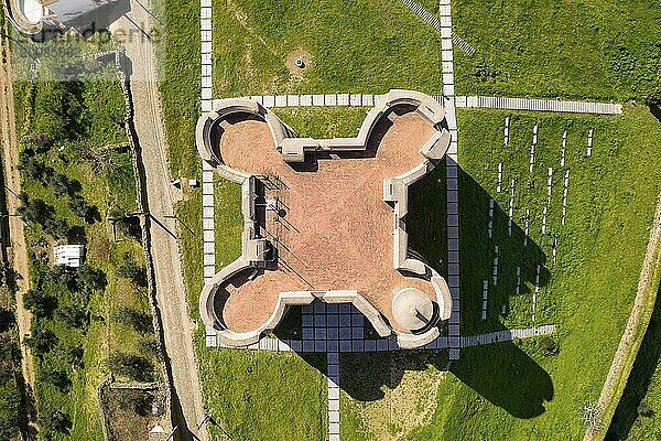 Evoramonte castle drone aerial top view in Alentejo  Portugal  Europe