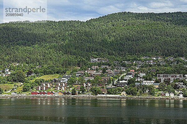 View of Molde city and mountain seen from the sea  Norway  Europe