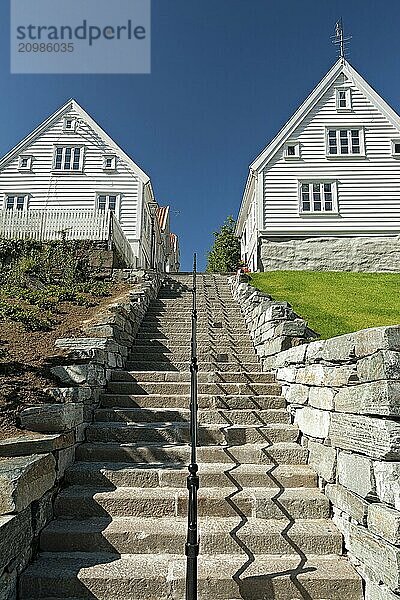 Typical houses and stairs seen from below in Stavanger  Norway  Europe