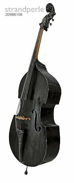 Old standing black double bass cut out on white