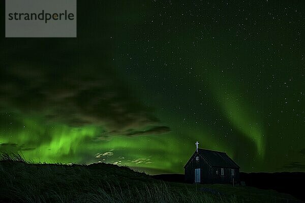 Northern lights in Krysuvikurkirkja in Reykjanes peninsula  Iceland  Europe