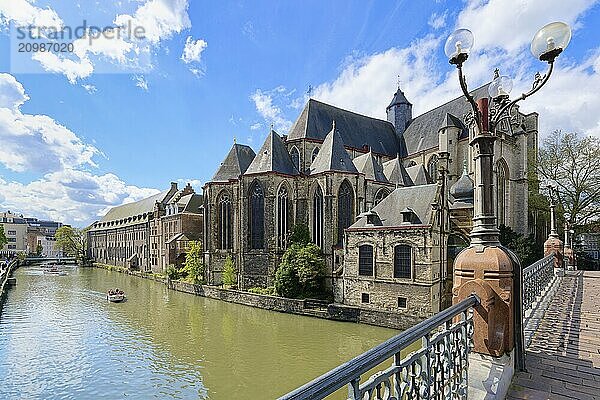 Late gothic Saint Michael Church and St. Michael bridge  Ghent  Flanders  Belgium  Europe