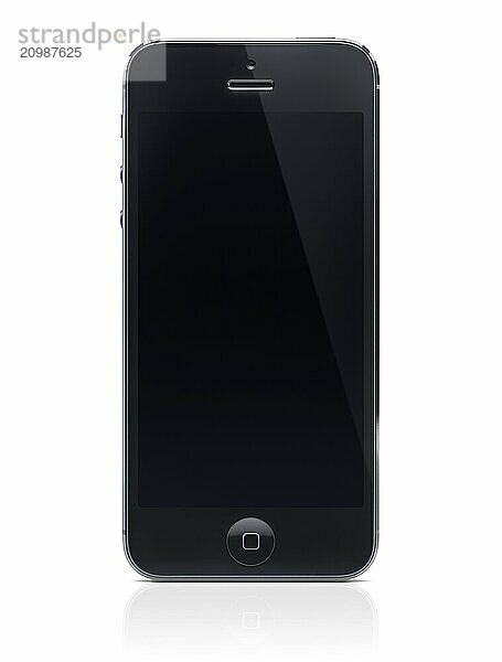 Apple iPhone 5 black with blank screen isolated on white background with clipping path