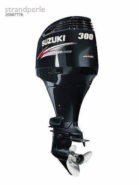 Suzuki 300 outboard boat motor four stroke engine isolated on white background with clipping path