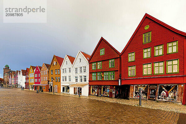 Row of houses in the old town of Bergen  Norway  Scandinavia  Europe