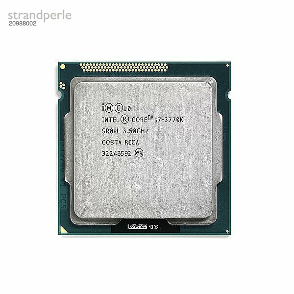 Intel Core i7 3770K processor CPU isolated on white background