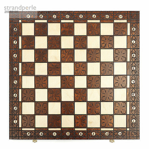 Wooden chess board isolated on white background