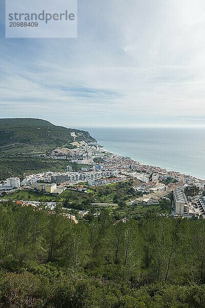 View of Sesimbra city from the city castle  in Portugal