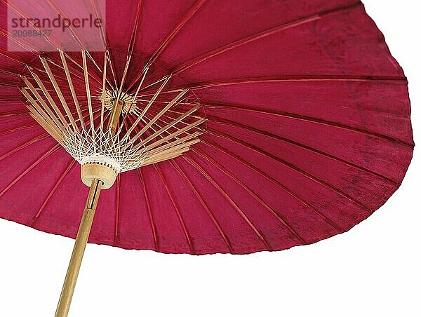 Red oriental paper umbrella  Japanese parasol isolated on white background